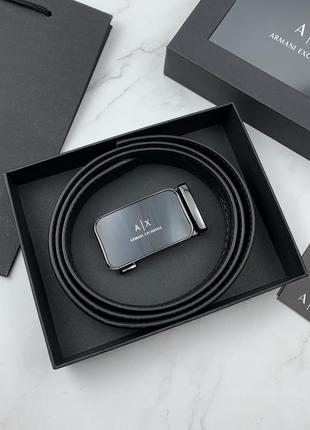 Мужской ремень с пряжкой автомат armani exchange в подарочном наборе3 фото