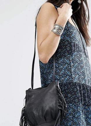 Шкіряна з бахромою на довгій ручці сумка 👜 торба