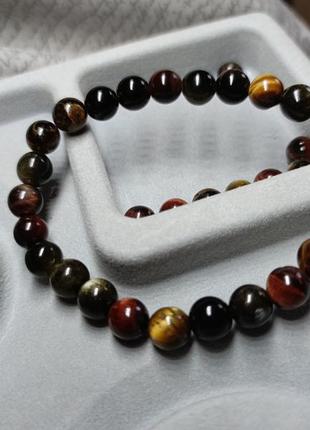Браслет - амулет для защиты из натурального камня тигровый глаз, камень 8 мм, на запястье 17 см