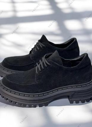 36-41 рр туфли, броги на платформе натуральная замша/кожа черный, коричневый, капучино