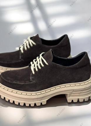 36-41 рр туфли, броги на платформе натуральная замша/кожа черный, коричневый, капучино