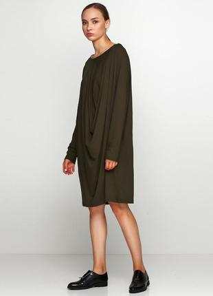 Платье асимметричное трикотаж оливка