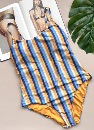 Слитный купальник calzedonia в полоску с серебристой микро нитью