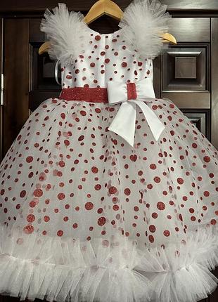 Детское платье в блестящие красные горошки 116