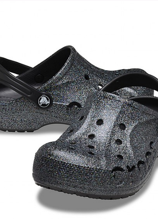 Crocs кроксы клоги сабо шлепки тапочки с блестками bayaband baya glitter black 207014-0c4