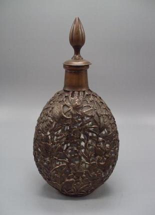 Штоф графин китай 80-го року скло, метал візерунок риби квіти рибки висота з кришкою 28 см no13953