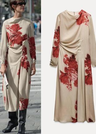 Елегантна квіткова сукня zara limited edition l/xl