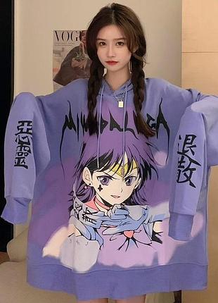 Худи без утепления двухсторонний принт аниме ( небольшой брак)