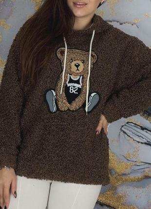 Худи, батник женский.тедди.коричневый