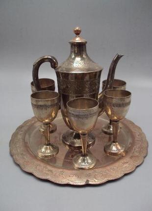 Коньячный набор вьетнам графин, поднос и рюмки 6 шт металл №14011