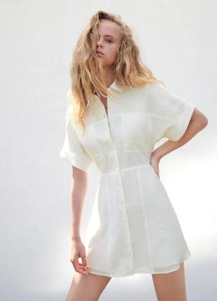 Біла літня сукня сорочка міні жіноча zara, розмір l, xl