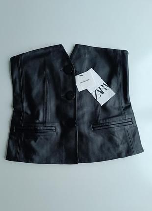 Кожаный топ корсет zara натуральная кожа