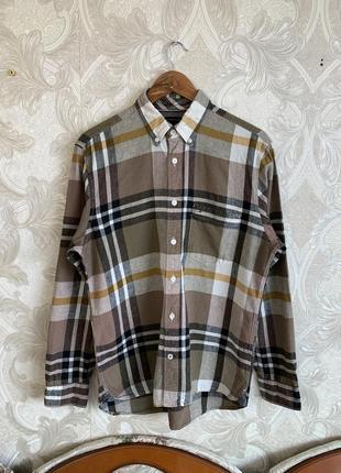 Коричнева лляна сорочка в клітинку овершот рубашка з довгим рукавом tommy hilfiger оригінал