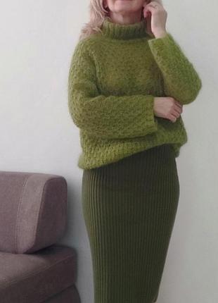 Свитер из мохера цвета оливки/зеленый
юбка вязаная зеленая/хаки