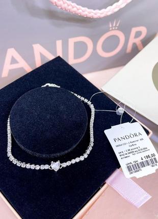 Пандора pandora оригинальная бирка серебряный браслет сердце прозрачное белое камушек сердечко сердца прозрачные серебро s925 ale новое