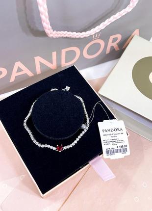 Пандора pandora оригинальная бирка серебряный браслет сердце красное красный камушек сердечко сердца серебро s925 ale новое2 фото