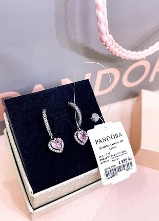 Пандора pandora оригінальна бирка срібні сережки серце рожеве рожевий камінчик сердечко серця срібло s925 ale нове
