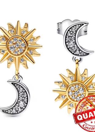 Сережки кульчики сонце ☀ місяць🌙 срібні s925 нові