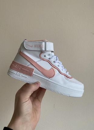 Зимние женские кроссовки на меху nike air force белые/розовые (найк аир форс, кросівки)