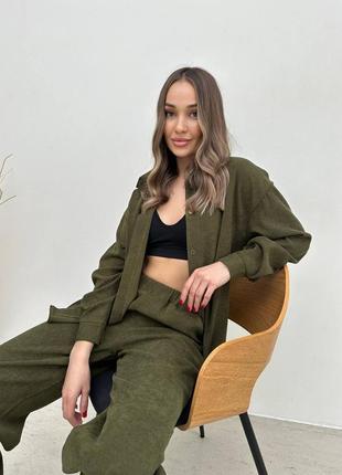 Женский брючный костюм вельвет вельветовый с рубашкой