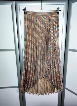 H&m стильна плісирована спідниця із запахом в клітинку
