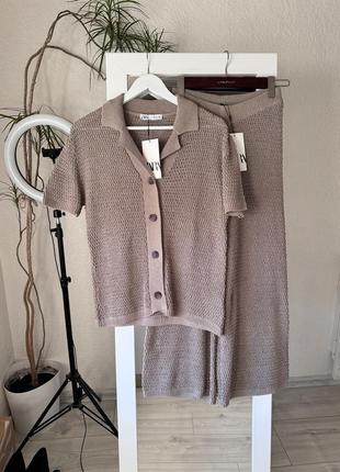Костюм крюченый zara, комплект трикотажный зара