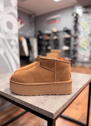 Угги угг агг кожа кожаные замш замшевые новые ugg original platform mini leather biege оригинал