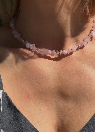 Чокер из крошки розового кварца💗, камня любви. идеальный подарок девушке