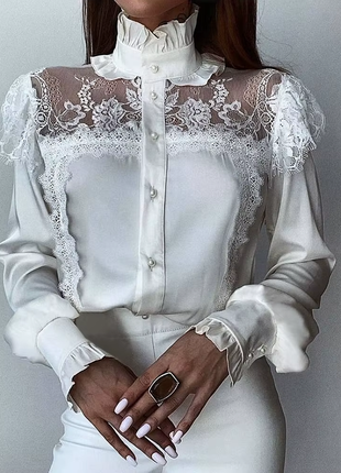 Ніжка жіноча блузка з прозорою гіпюровою вставкою шовк армані