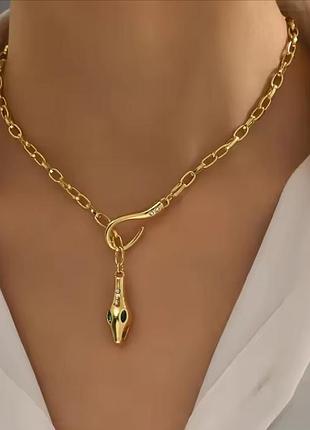 Нержавеющая сталь цепочка чокер  колье с головой змеи покрытие золото 14к