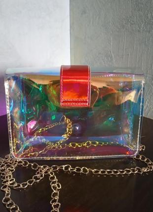 Прозрачная сумочка jingpin красная с декором2 фото