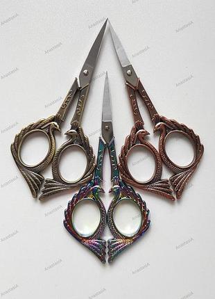 Винтажные ножницы для рукоделия жар птица бронза медь мультиколор