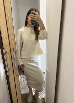 Комплект юбка миди и кофта zara / белый костюм