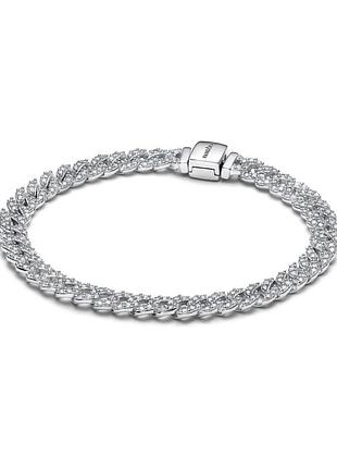 Пандора pandora оригинальная бирка серебряный браслет цепь цепочка звено кубинское плетение прозрачные белые камушки серебро s925 ale новое