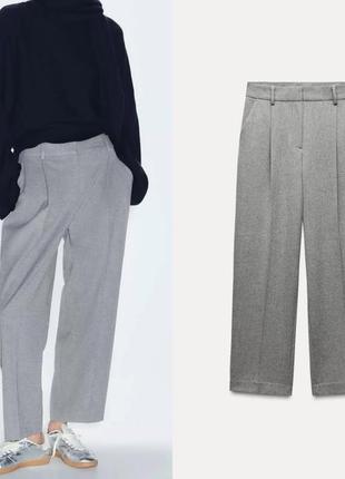 Серые укороченные брюки zara
