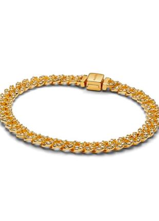 Пандора pandora оригинальная бирка серебряный браслет цепь цепочка звено кубинское плетение прозрачные камушки позолота золото серебро s925 ale новое