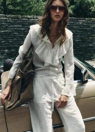 Сорочка ніжна легка лляна блузка з вишивкою льон вишиванка блуза zara іспанія м