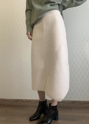 Шикарная асимметричная юбка zara midi ecru, размер s