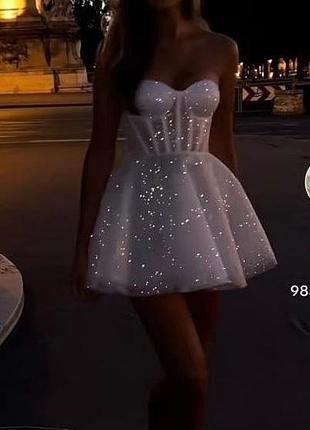 Гламурна вечірня сукня плаття люрекс корсет блискуча