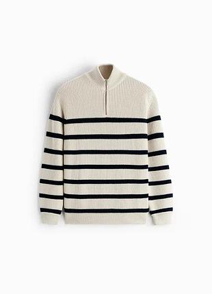 Білий светр зіп у полоску zara