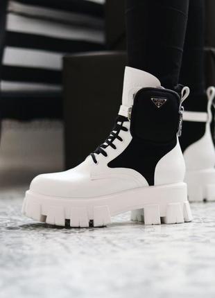 Шикарные женские ботинки prada milano monolith white black premium