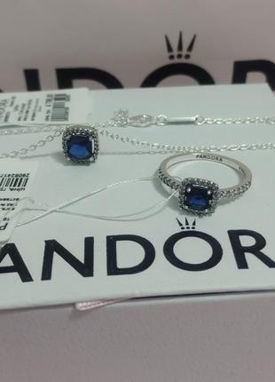 Серебряный комплект " синий блестящий квадрат"