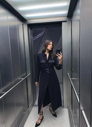 Zara -60% платье миди синяя s