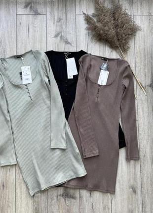 Коричнева, шоколадна сукня zara в рубчик2 фото