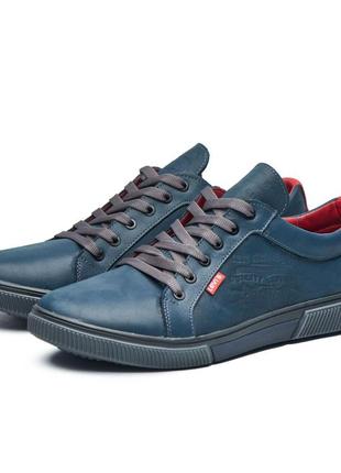 Чоловічі кеди з натуральної шкіри, базові шкіряні кросівки lv х-50 темно сині