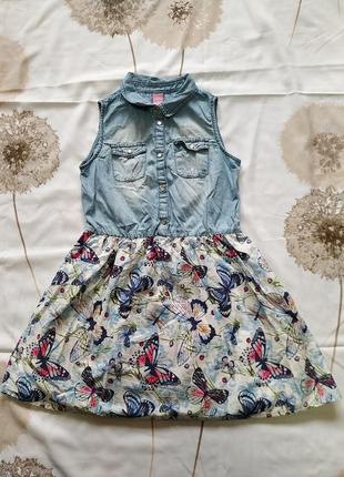 Фирменный, стильный,джинсовый сарафан в бабочки для девочки 7-8 р-dopo dopo
