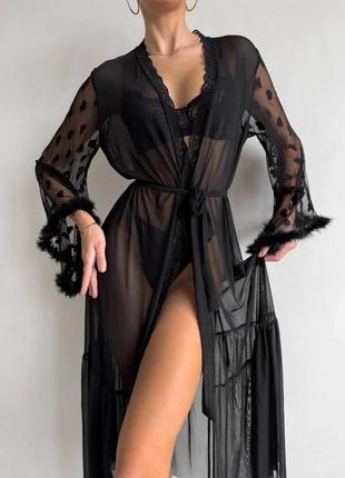 Роскошный длинный халат пеньюар