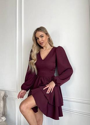 Жіноча сукня плаття до колін сонцем з складками в два шари з довгими рукавами