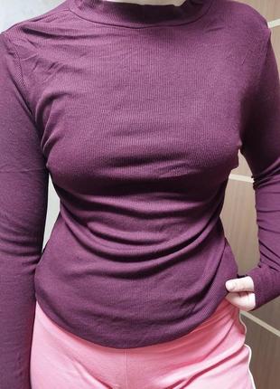 Бордовий лонгслів в рубчик