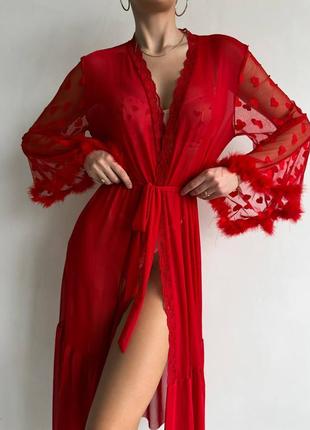 Длинный страстный красный халат